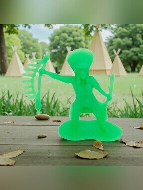 Rare 2" JA-RU Plastic Figure Neon Green Native American Indian Chief Warrior. Em